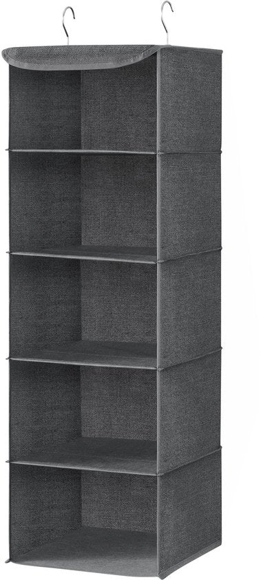 Organizzatore appeso - Ripiegabile - Grucce metalliche - Supporti in bambù - 5 contenitori - Fino a 2 kg per contenitore - Arredamento per armadi