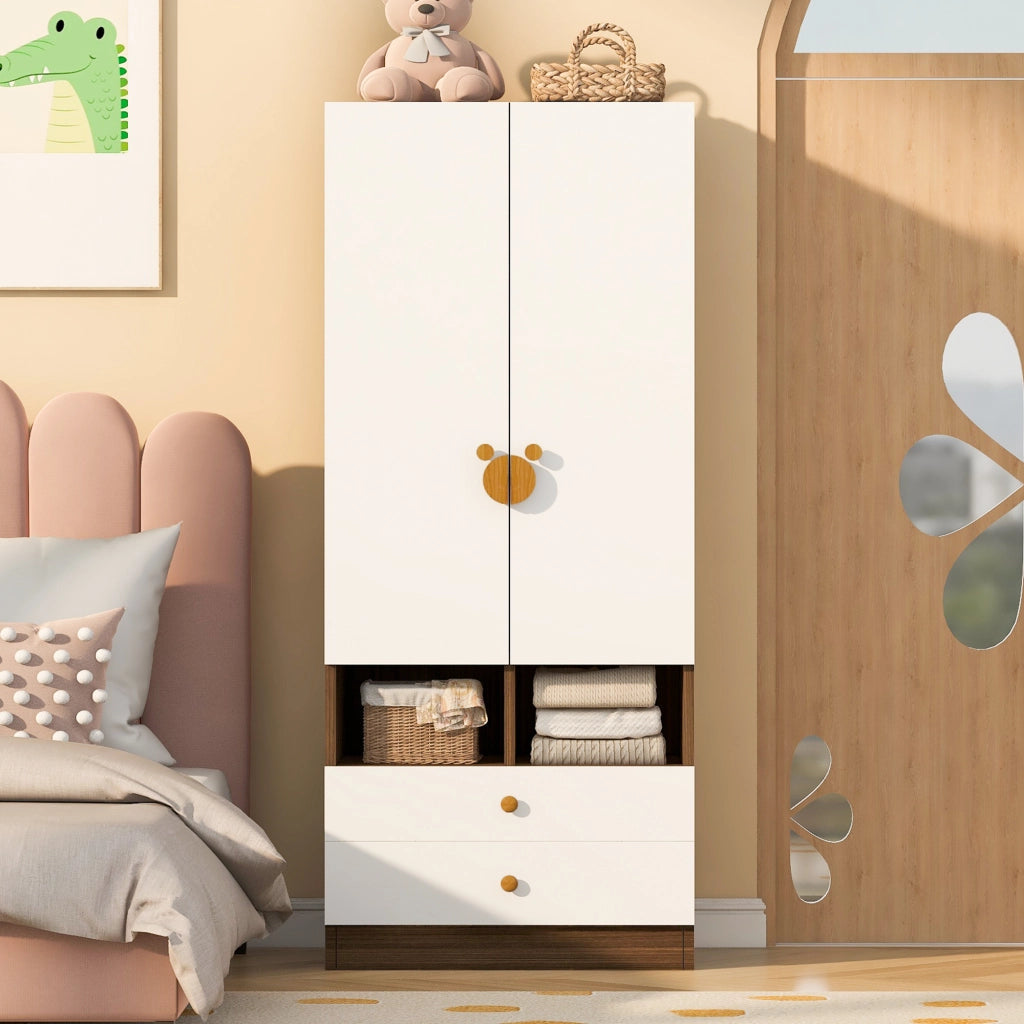 Scaffale con doppia porta, due cassetti e piccoli scomparti in MDF color legno naturale 70 × 50 × 170 cm