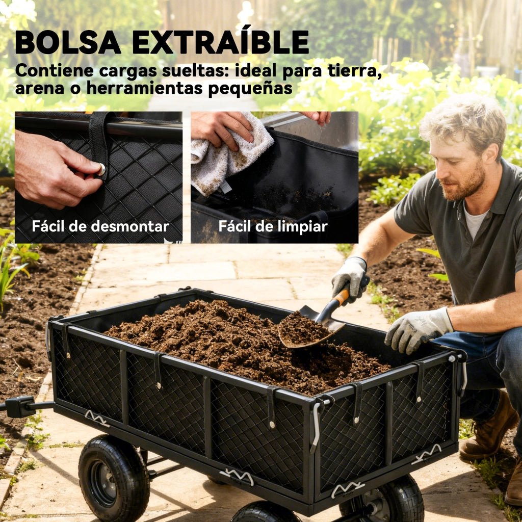 Carrello da Giardino con Ruote ¨C zephmum ¨C Nero 105x51x54 cm