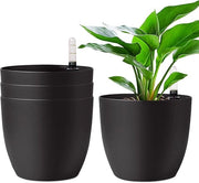 Piantagione autoirrigante 18 cm con indicatore di livello di acqua - nero - set da 4 - serbatoio d'acqua - vaso per piante per interni ed esterni