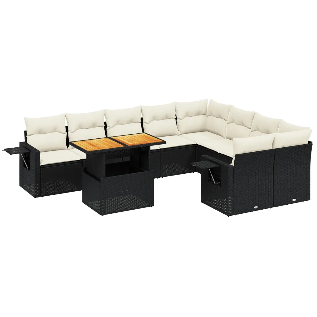 Set Divani da Giardino 10pz con Cuscini in Polyrattan Nero 3271910