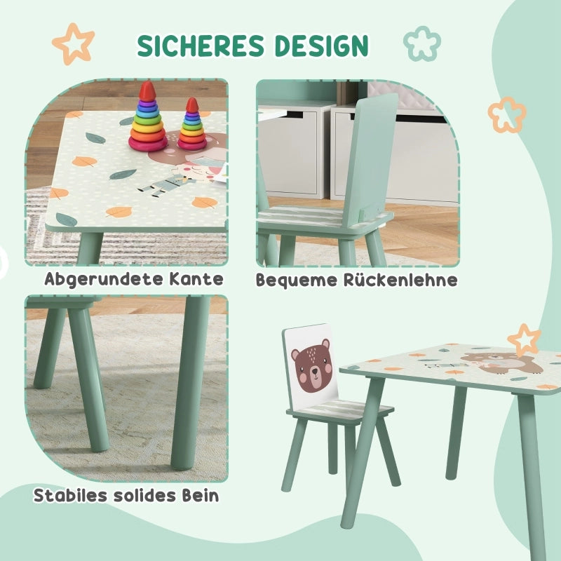 TAVOLO per bambini Set da 3 pezzi 60x60x44 cm Legno Verde
