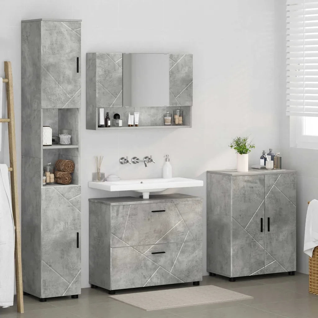 Set di mobili per il bagno con cassetto 4 pcs Grigio cemento