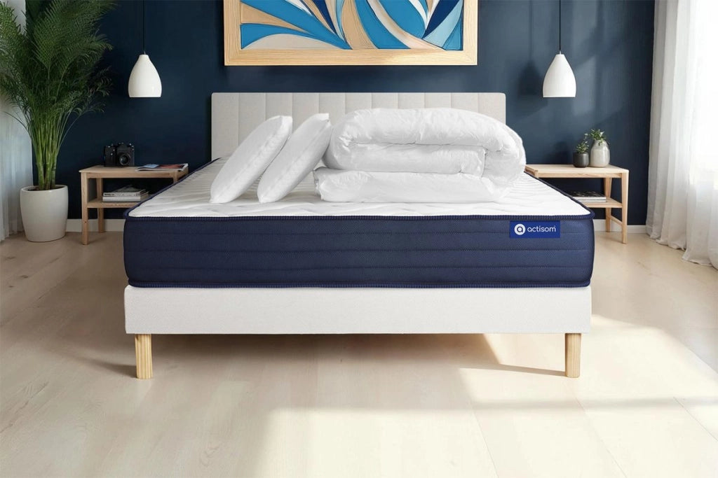 Pacchetto letto completo - Materasso 160x200cm + Box spring con doghe (kit) + 2 cuscini + Piumino - Actiflex Life