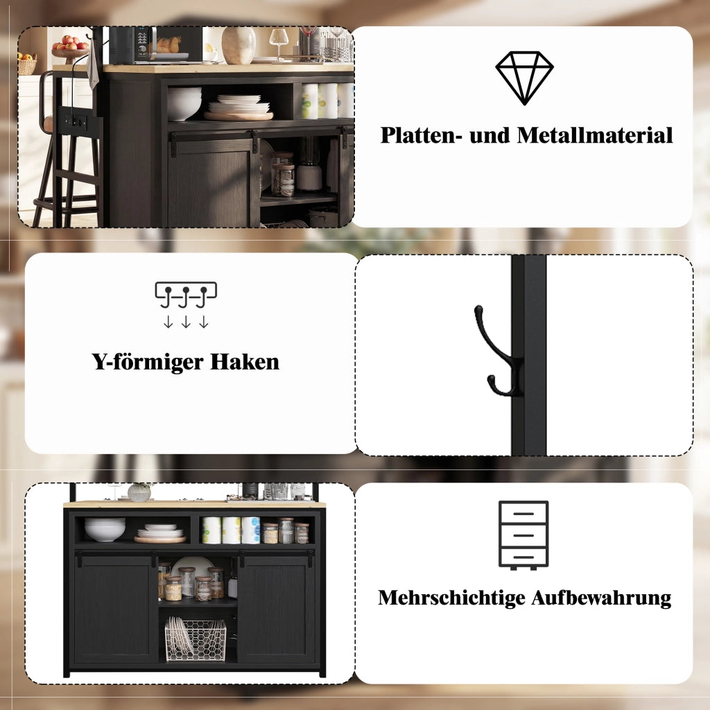 MOBILE DA CUCINA con piano di lavoro 107x62x183 cm Nero MDF e metallo