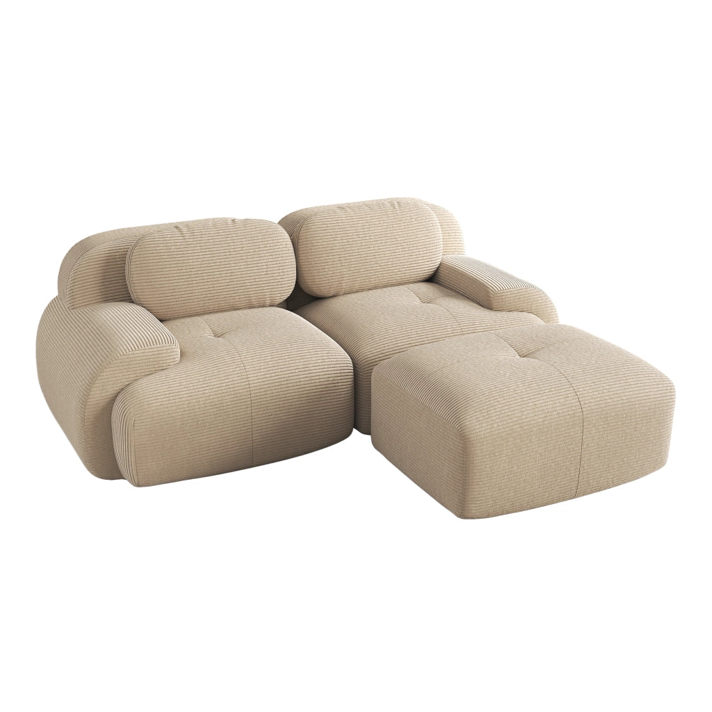 Divano Angolare Modulare in Tessuto ¨C MINIMAL ¨C Beige, Braccioli Curvi, Morbido