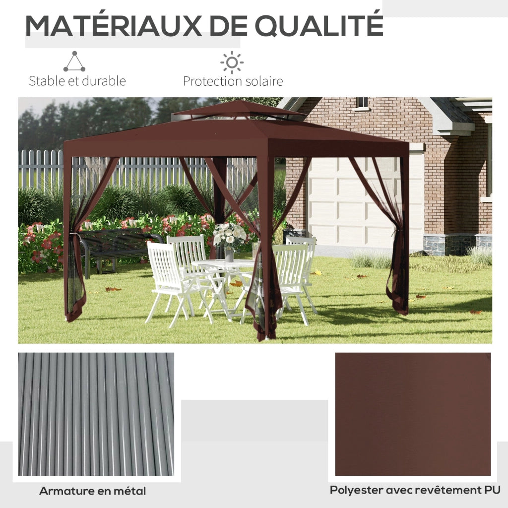 Tenda da giardino 3x3 m con zanzariera ¨C zephmum ¨C doppio tetto marrone