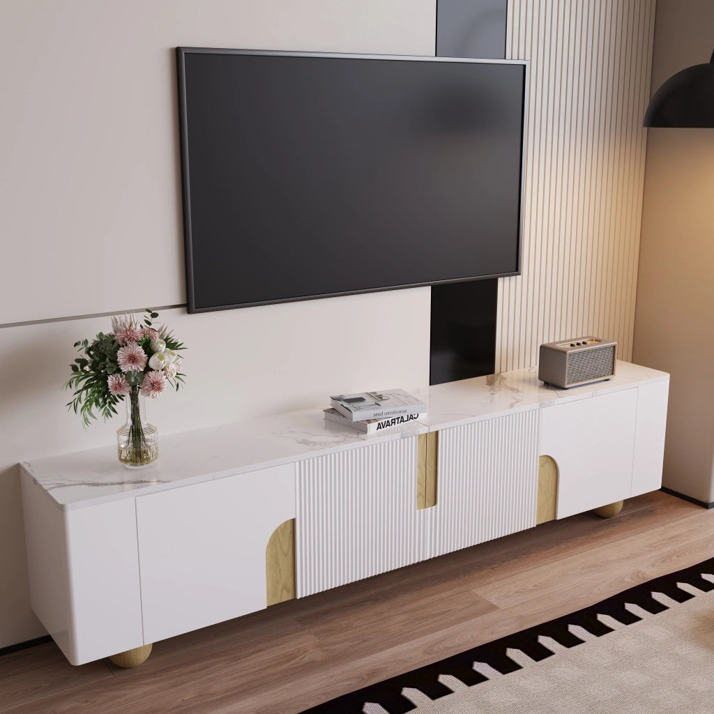 Mobile TV ¨C MINIMAL ¨C Bianco, Legno, 180 cm, 4 Ante, Design Elegante