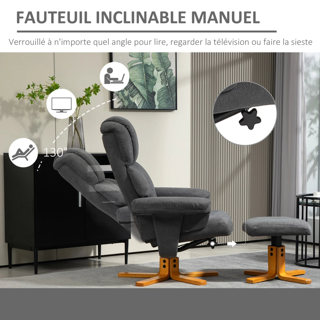 Poltrona relax reclinabile con poggiapiedi ¨C Xylo ¨C tessuto imbottito grigio scuro 79x80x104cm