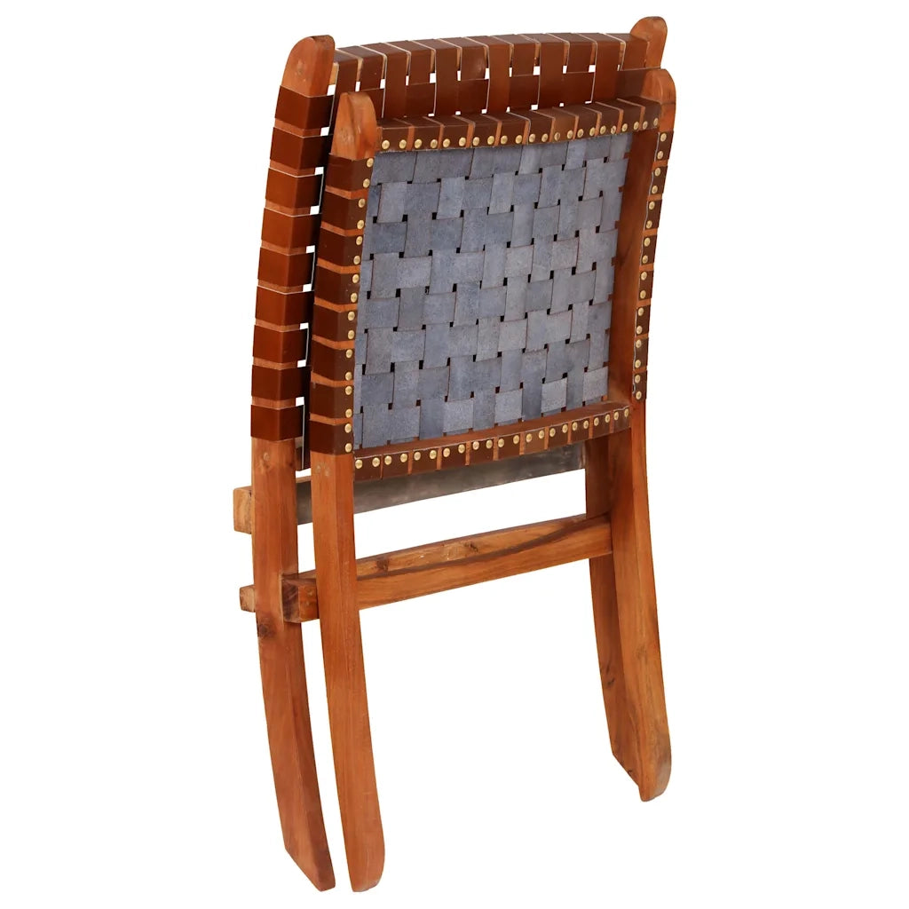 Sedia Pieghevole a Strisce Incrociate Marrone in Vera Pelle CFW8736578