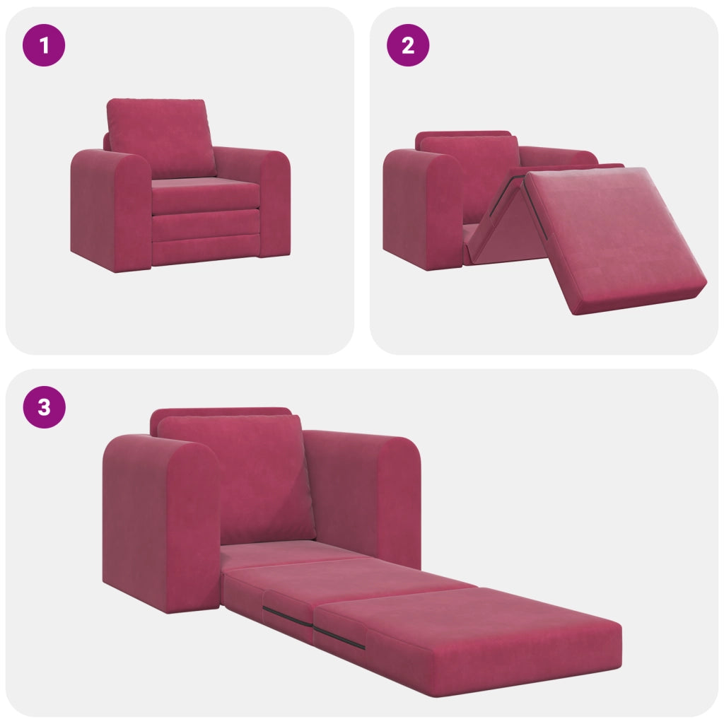 Divano Letto 2 in 1 Rosso Vino 98x71x83 cm Velluto