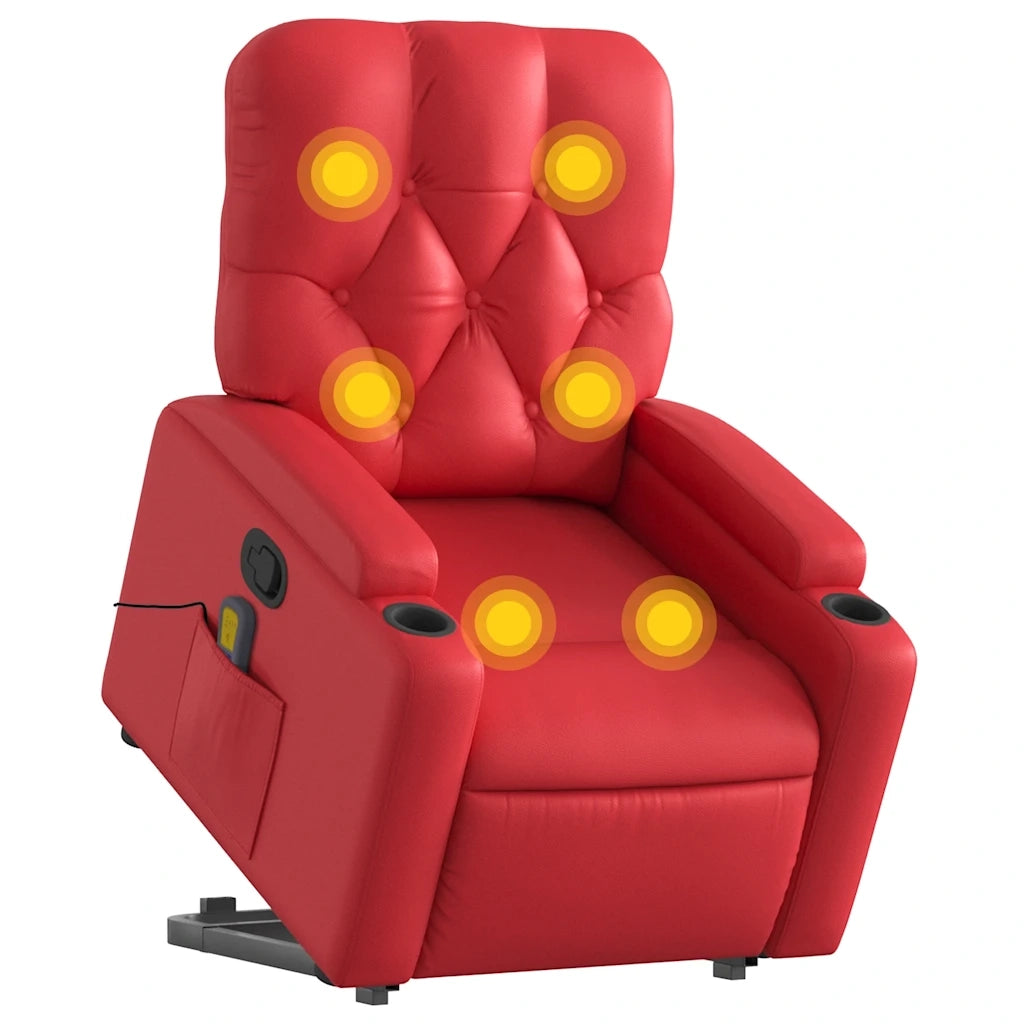 Poltrona Alzapersona Reclinabile Massaggio Rosso in Similpelle 3204784