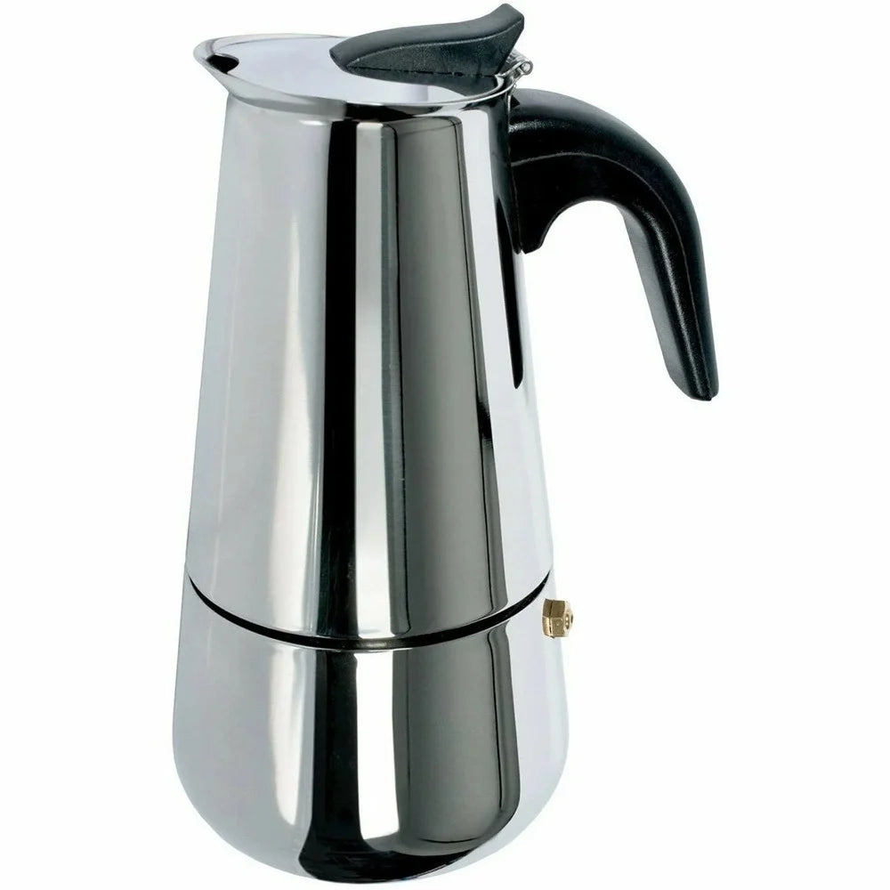Trade Shop - Caffettiera Moka In Acciaio Inox Lucido Con Manico In Bachelite Da 6 Tazze Fondo Induzione -