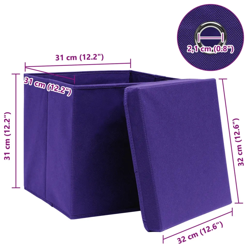 Scatole Portaoggetti con Coperchi 10pz Viola 32x32x32cm Tessuto 288356