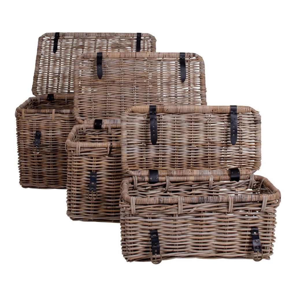 Set di 3 Cesti Portaoggetti Depok, Marrone, Rattan, 81x51x48 cm