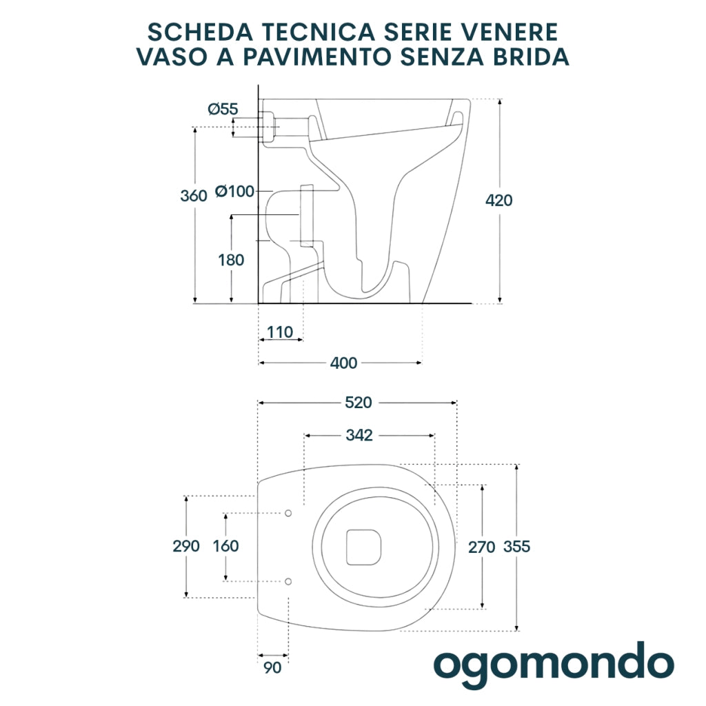 Vaso wc ceramica serie venere a pavimento filo parete bianco lucido *** accessori senza brida, confezione 1