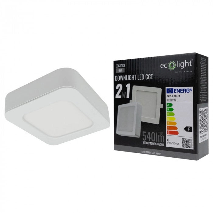 Downlight LED 6W quadrata CCT 2in1 bianca Ecolight