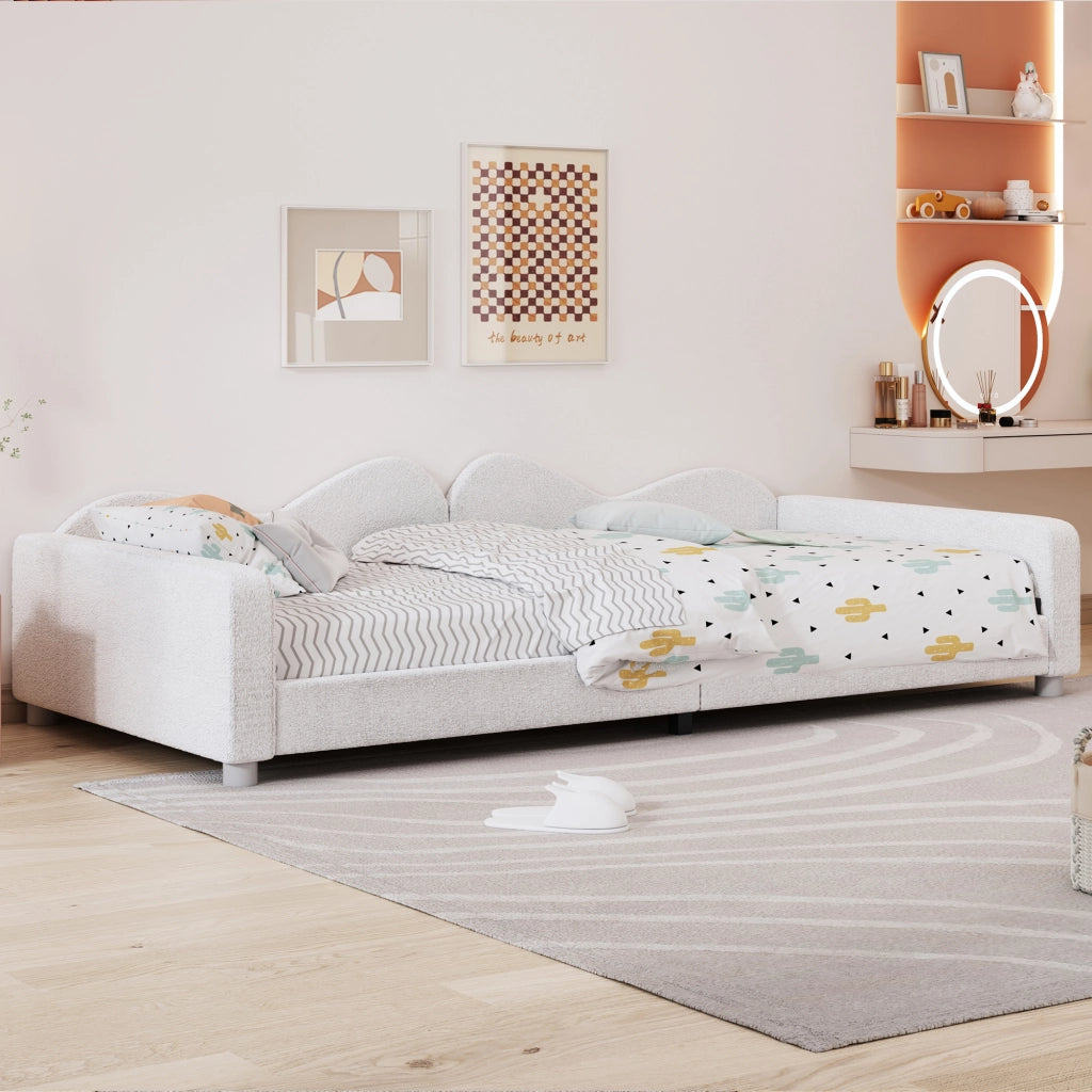 OKWISH Letto Bambino 90×200 cm, Letto Singolo con Schienale, Braccioli, Testiera e Pediera, senza Materasso, Bianco