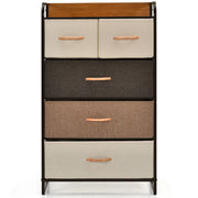 Cassettiera con 5 cassetti pieghevoli in tessuto, Organizer a 4 livelli con superficie in legno per ingresso