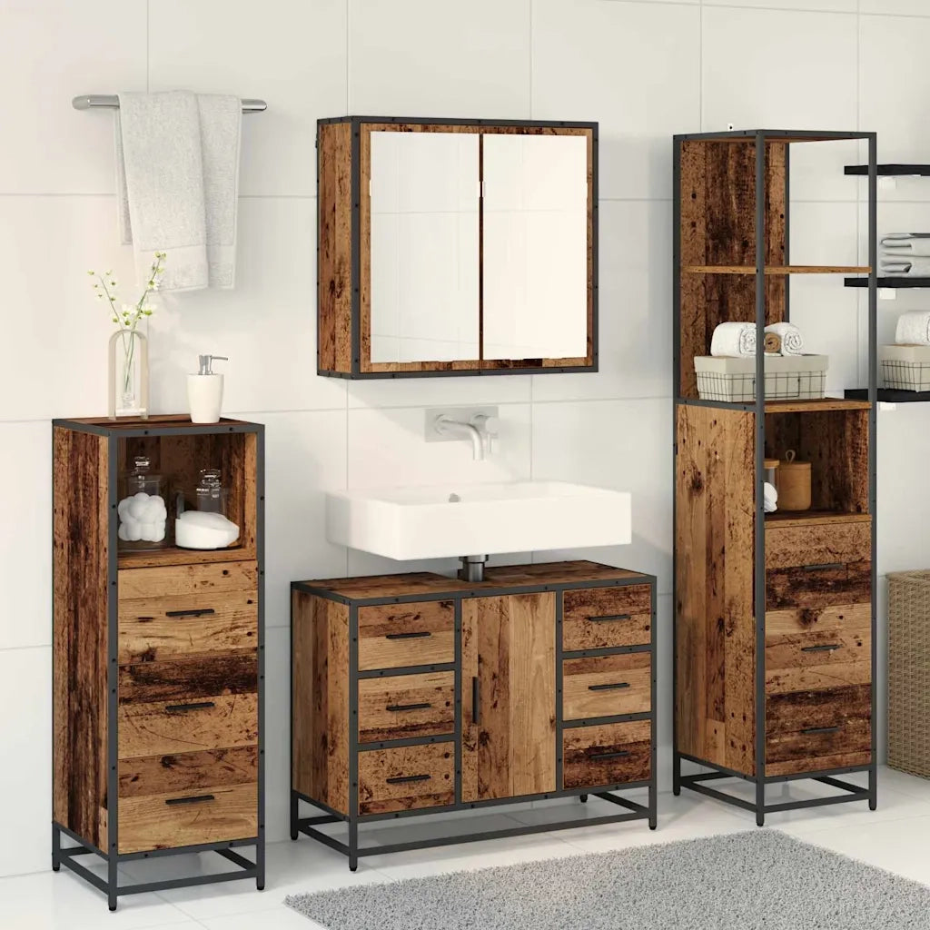 Set di mobili per il bagno con cassetto 3 pcs Legno vecchio