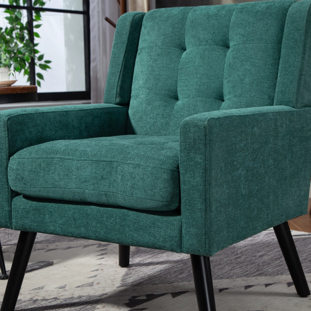 Fauteuil set da 2 con lavorazione capitonné e cuscini in schiuma ad alta densità verde retro per soggiorno e studio