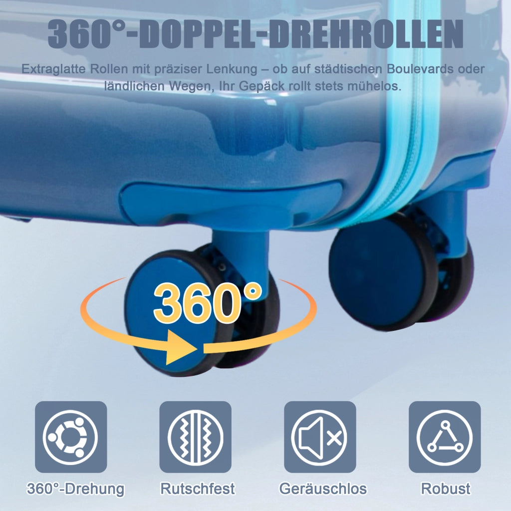 Set di 4 valigie rigide con trolley 360° in pc, manico telescopico a 3 livelli, blu 50.0 × 29.5 × 77.5 cm