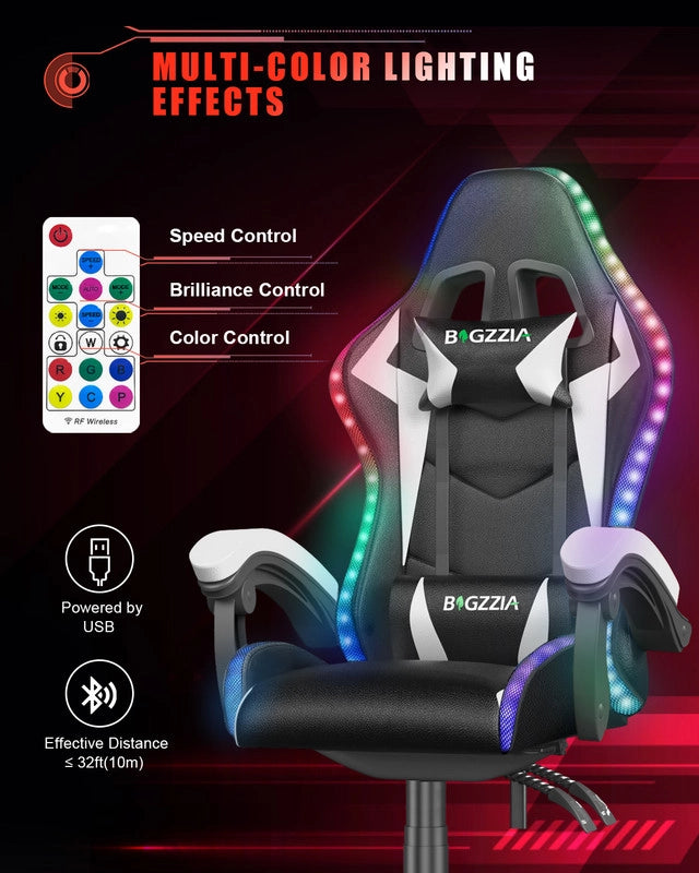 Sedia da gaming,  Sedia da gaming professionale con tecnologia LED RGB integrata, con poggiatesta, supporto lombare e braccioli