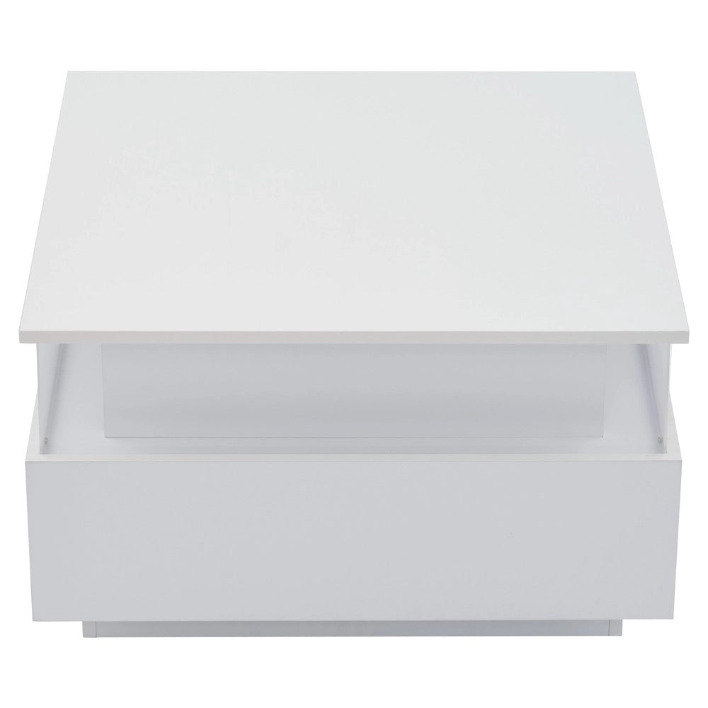Tavolino da Caff¨¨ con LED e 2 Cassetti ¨C Xylo ¨C Bianco Lucido, Ripiano Trasparente, 70x70x41 cm