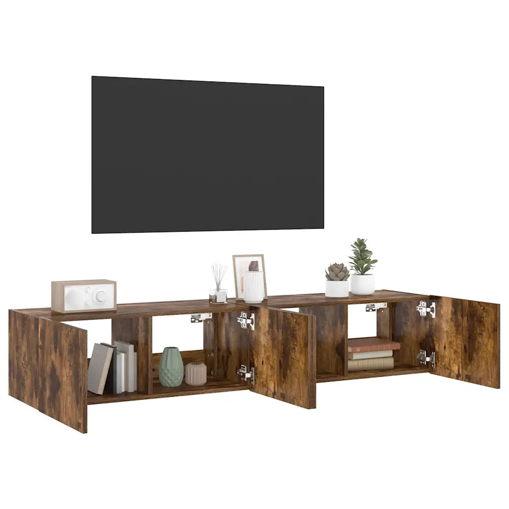 Mobili TV a Parete con Luci LED 2pz Rovere Fumo 80x35x31 cm 837290