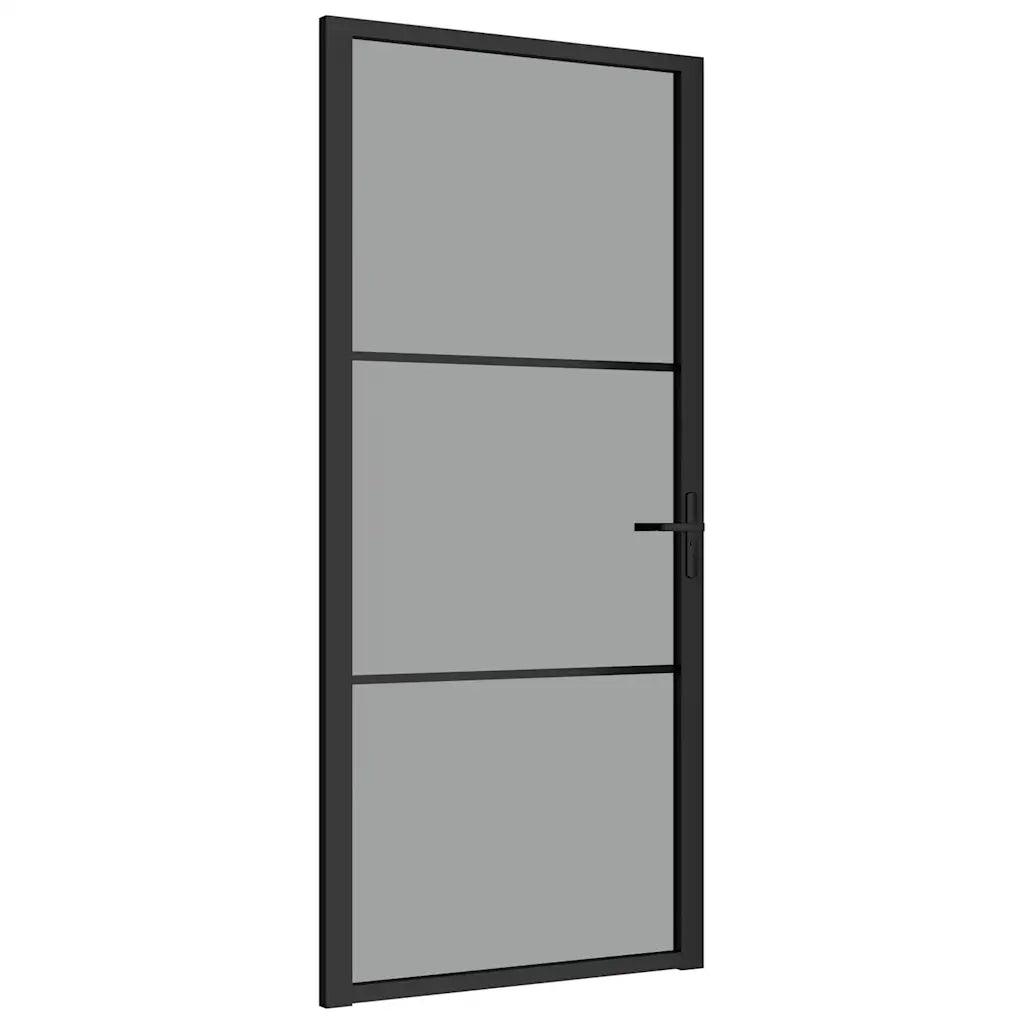 Porta Interna 93x201,5 cm Nera in Vetro ESG e Alluminio 350562
