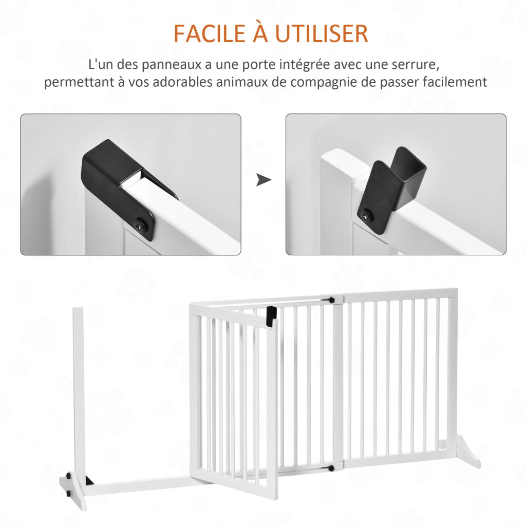 Barriera per cani autoportante regolabile con porta ¨C zephmum ¨C 113-166x36x71 cm pino bianco