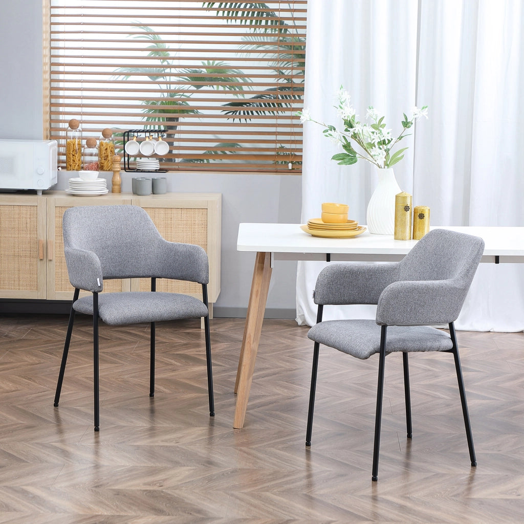 EASYCOMFORT  Set da 2 Sedie Imbottite Moderne in Tessuto con Braccioli e Gambe in Acciaio, 54x54x84cm, Grigio