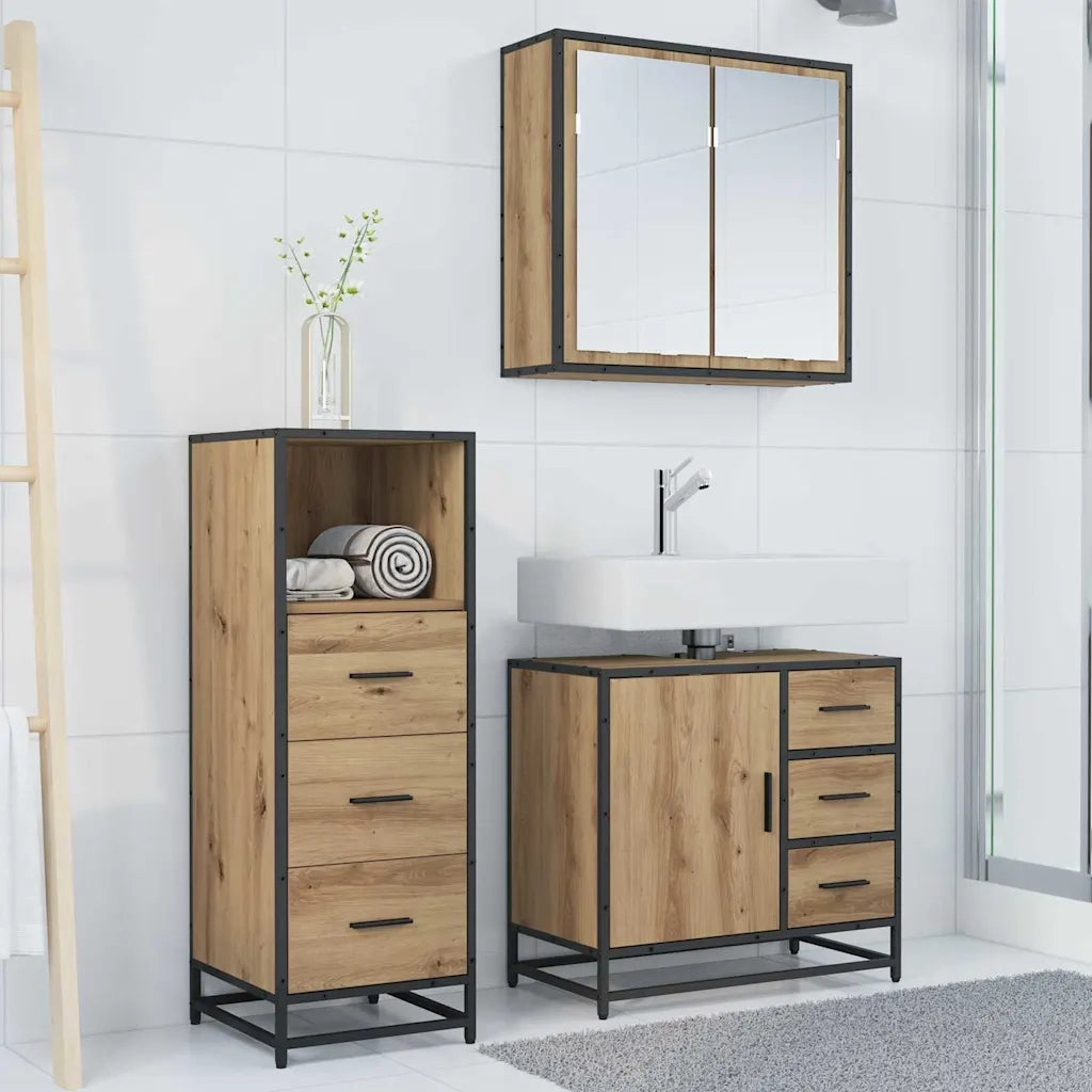 vidaXL Set di mobili per il bagno con porta 3 pcs rovere artigianale