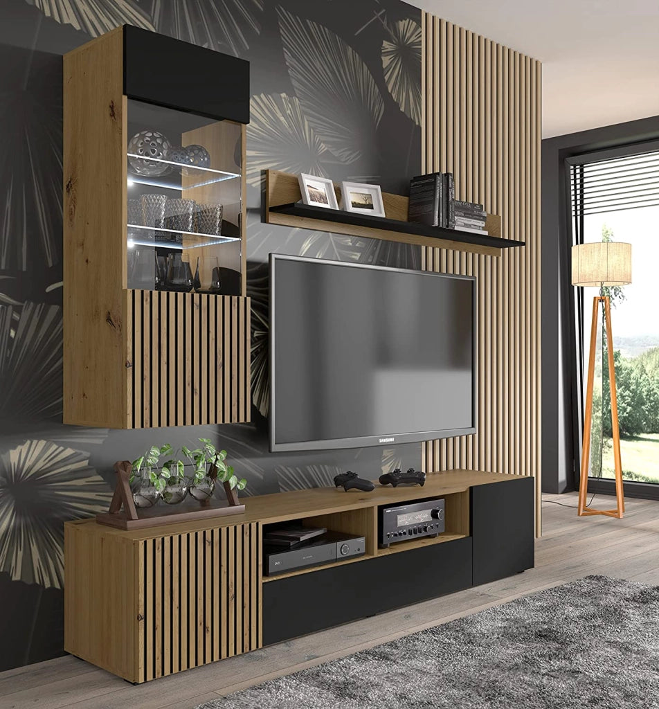 MOBILE PORTA TV  STAND TV SOGGIORNO 200x42x42cm ROVERE NERO OPACO