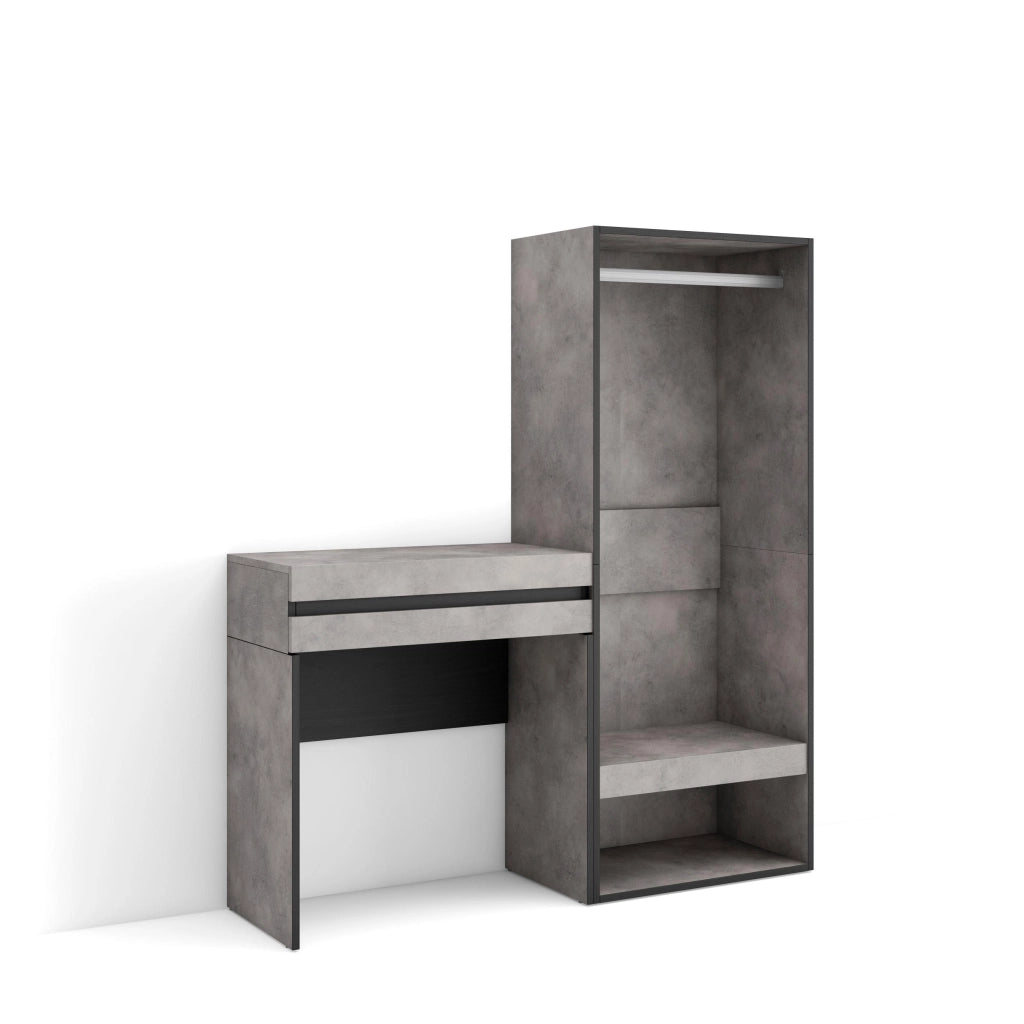 Consolle Ingresso, 130x35x145cm, Con cassetto, Armadio Aperto, grigio cemento RF3443