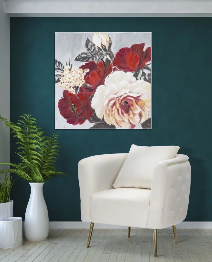 Dipinto su Tela Red Flower Square 90x3,7x90 cm in Legno di Pino e Canvas Multicolor