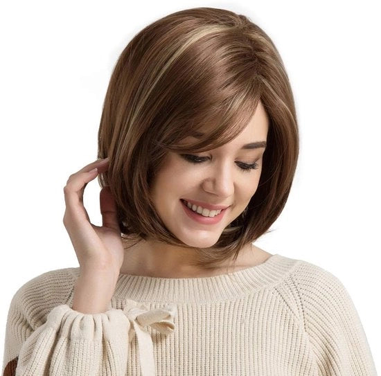 Prugna per donna a forma di capelli corti - resistenti al calore - sintetici - per cosplay - naturale aspetto - con forma aderente - pezzo di capelli