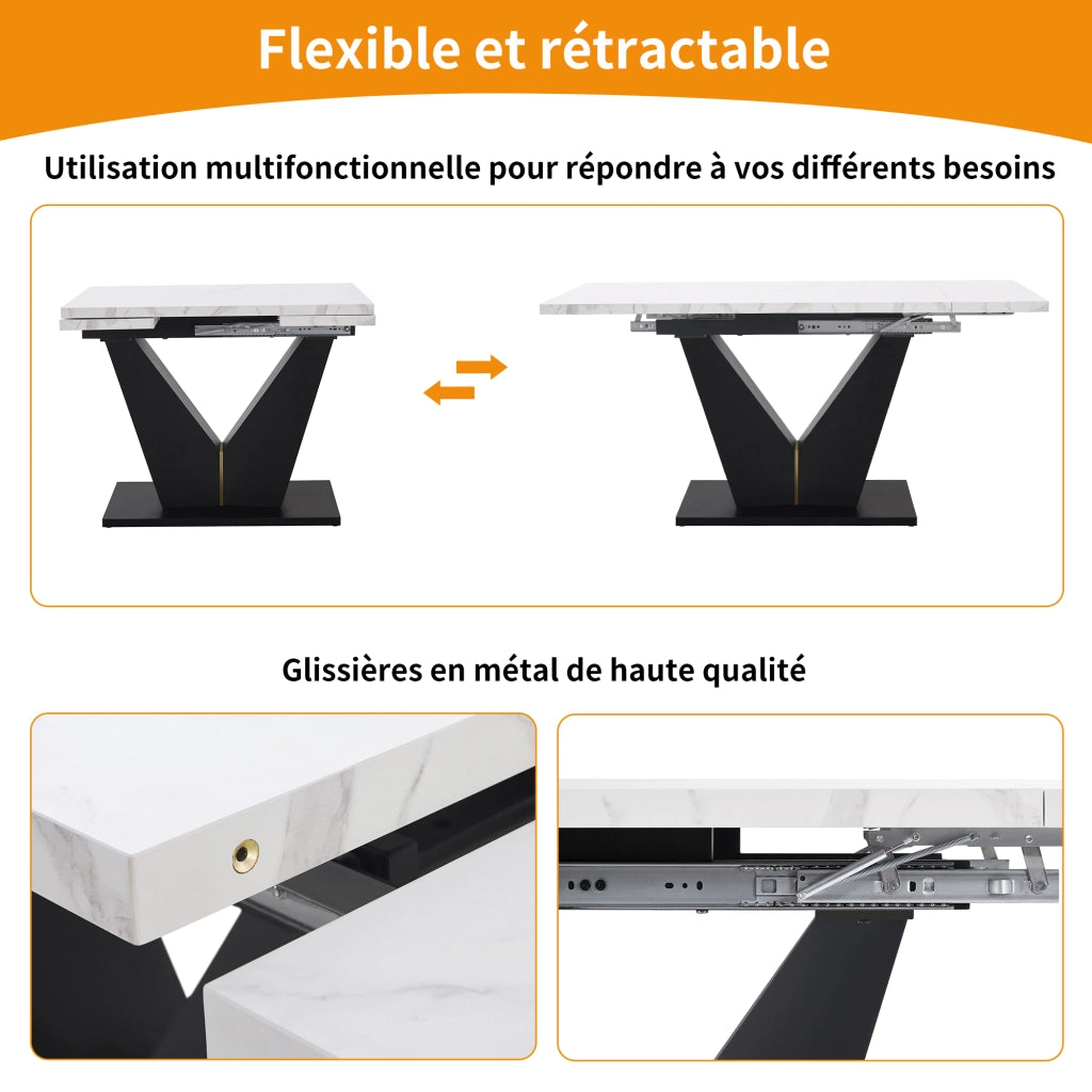 Tavolo da pranzo allungabile in MDF con struttura in metallo, per cucina e soggiorno, bianco nero, 99 × 75 × 75 cm
