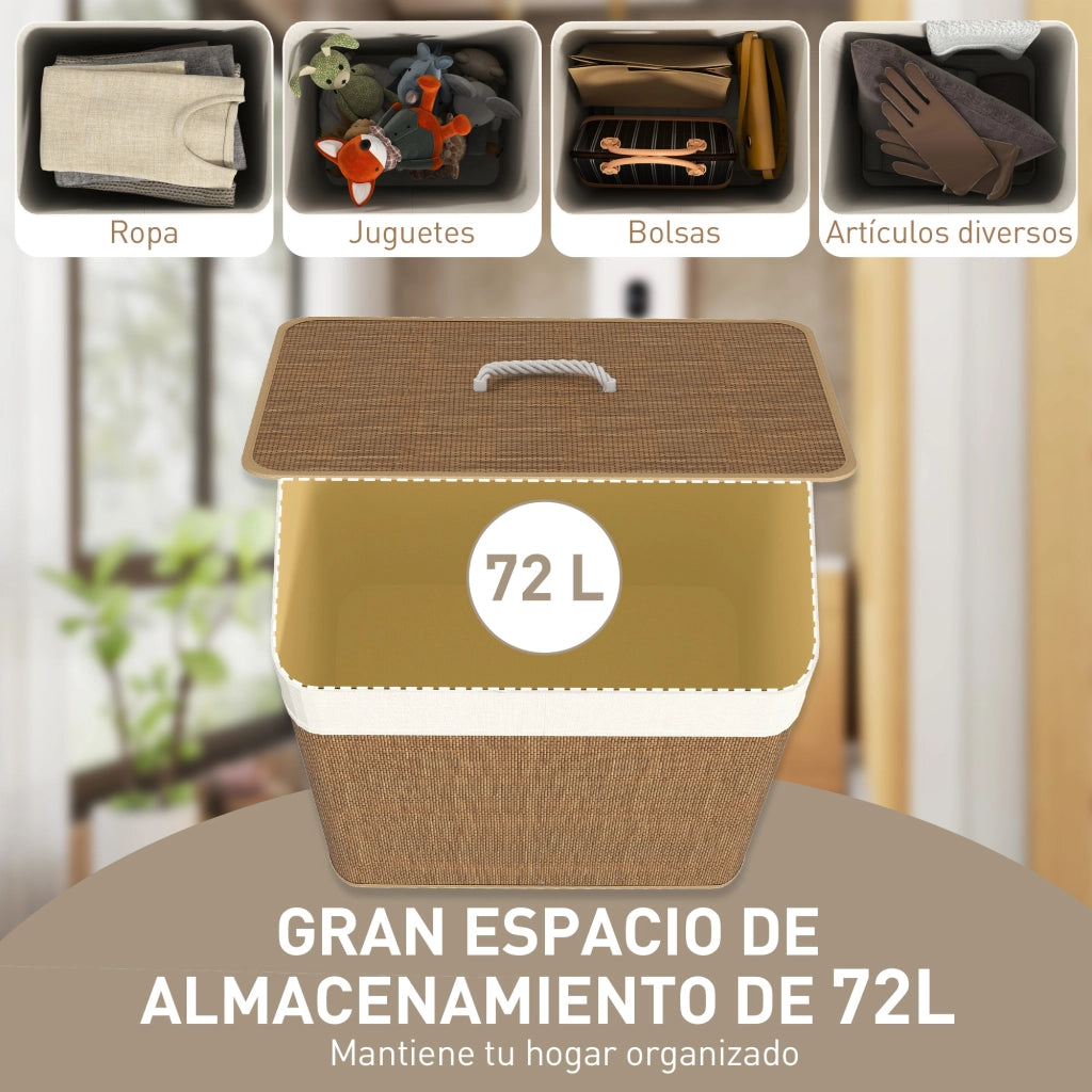 Cesto per Biancheria con Tapa 72L ¨C zephmum ¨C 40x30x60 cm Marrone