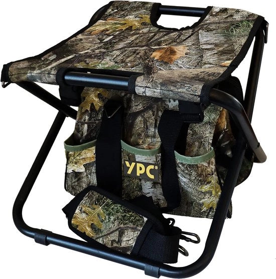 Cestello da campeggio da 33 x 32 x 30 cm, 100 kg di capacità di carico, sedile da pesca, sedia esterna, sedia da campeggio, sedia da pesca, pieghevole, sedile da campeggio leggero con borsa da trasporto e cinturino da spalla, mimetico-nero