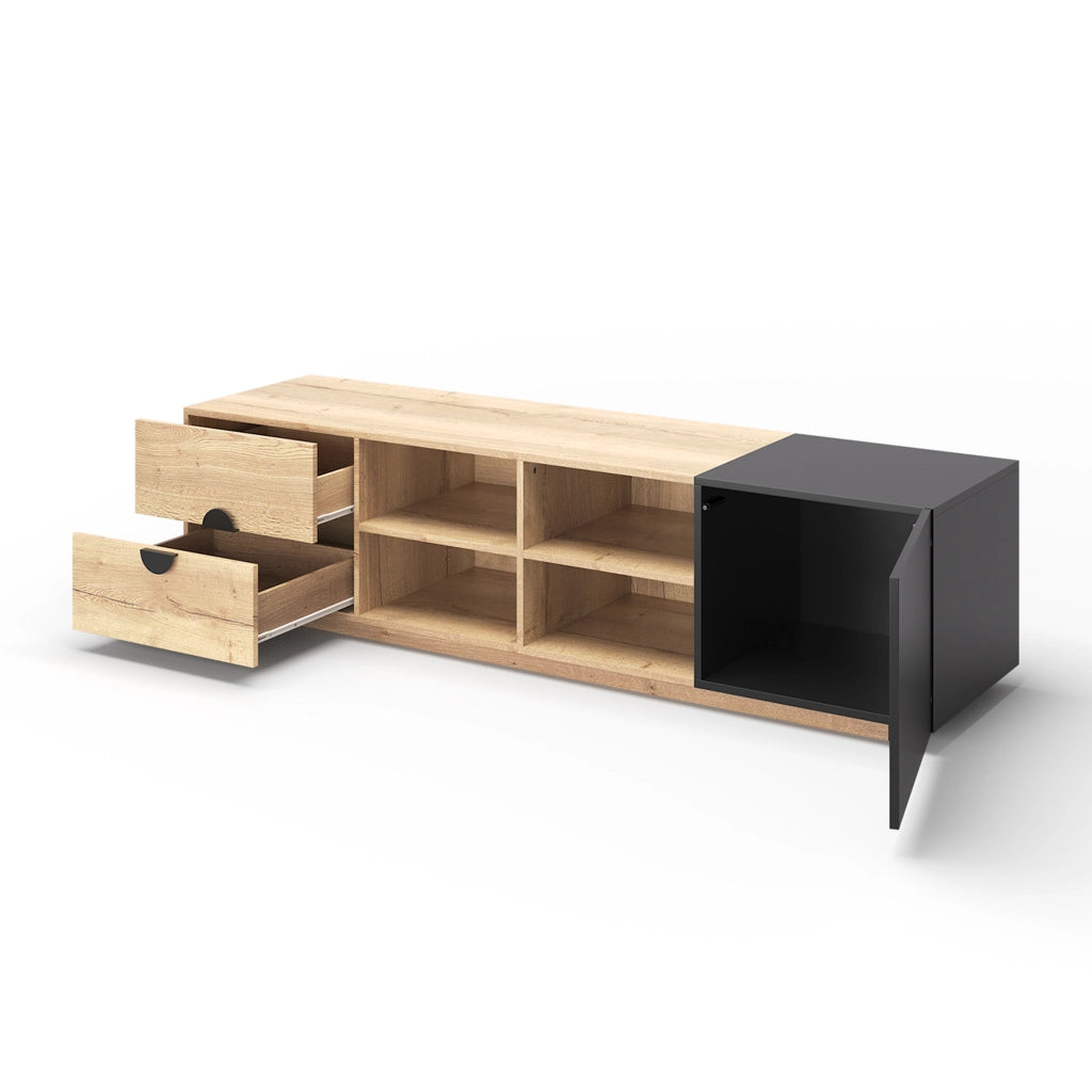 Mobile TV in Legno ¨C MINIMAL ¨C Nero, con Cassetto e Ante, Soggiorno