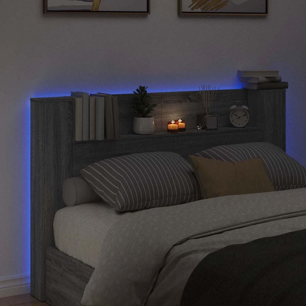 Testiera | Testata con Mobile e LED Sonoma grigia 160 x 16,5 x 103,5 cm