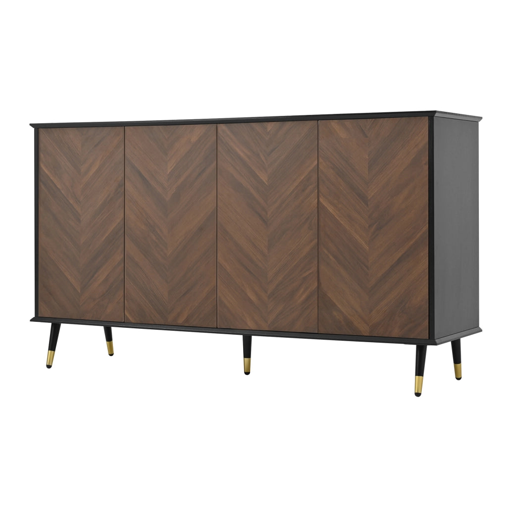 Credenza 140x40x80 cm nera e marrone in MDF, 4 ante con ripiani regolabili