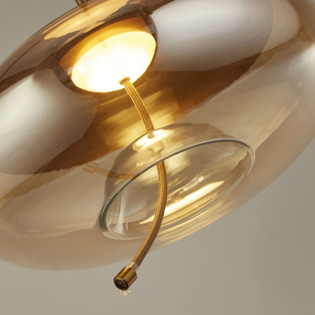 Pendente Lisbona - Ottone satinato e vetro ambrato