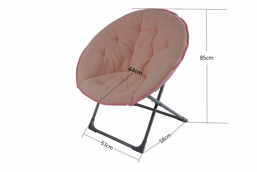 Fauteuil pieghevole a luna con schienale rotondo e imbottitura morbida in tessuto e metallo rosa per relax