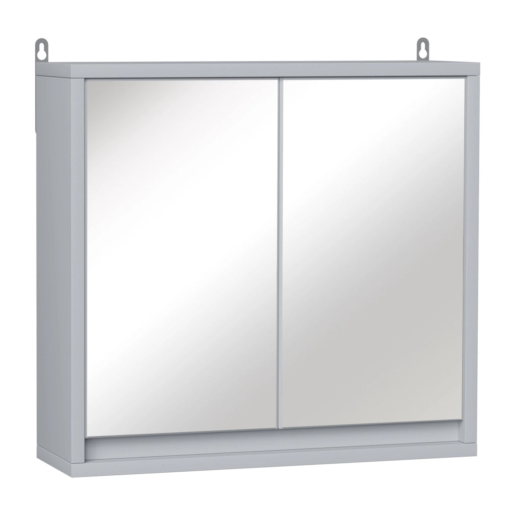 Armadietto Bagno con Specchio a 2 Ante ¨C Zephmum ¨C Grigio Legno 48x14.5x45cm