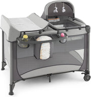 Lettino da Campeggio con Materasso, Lettino Pieghevole per Bambini con Fasciatoio, Culla da Viaggio con Ruote, Giocattolo, Lettino Bambini Staccabile, per Bambini 0-36 Mesi (Grigio)