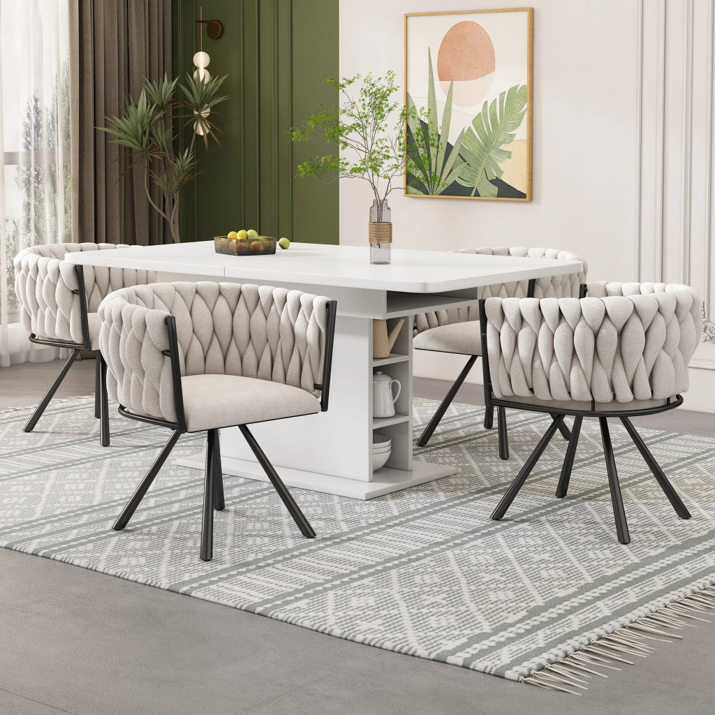Set di 2 sedie da pranzo girevoli 360° in lino, design ergonomico con struttura in acciaio nero