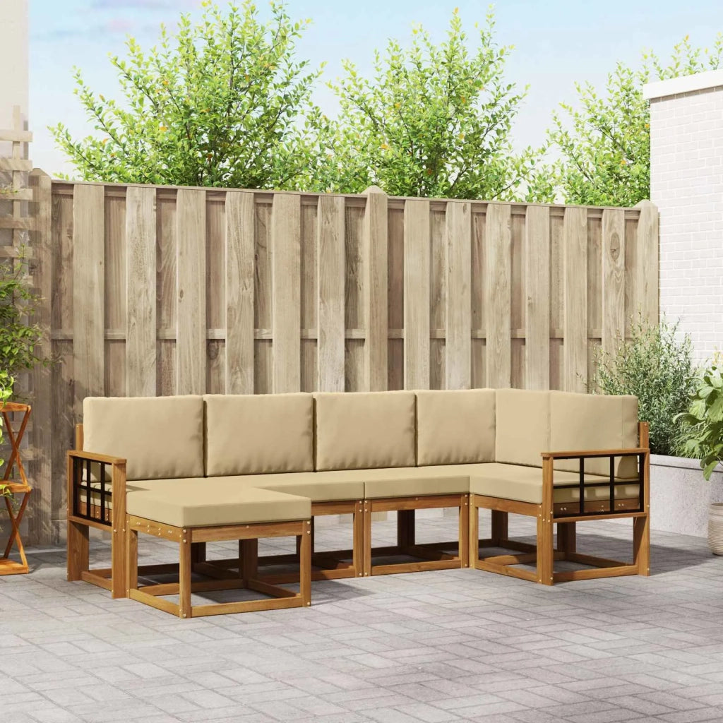 Set di divani da esterno con cuscino 6 pcs Naturale e Beige 3366651