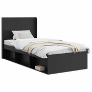 Letto singolo | Letto per adulti | Struttura del letto con stoccaggio e testata Nero 90 x 200 cm